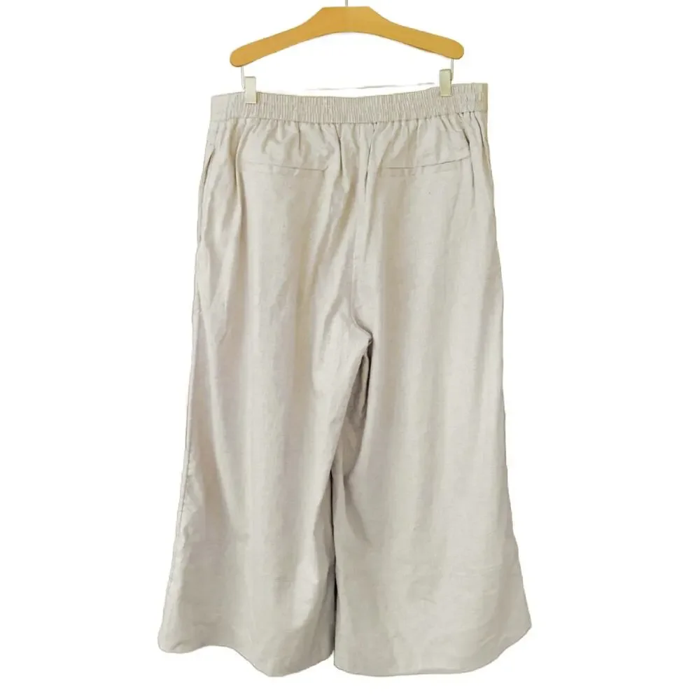 NEW Banana Republic Wide-Leg Linen-Blend Cropped Pull-On Pant Large Beige Flax